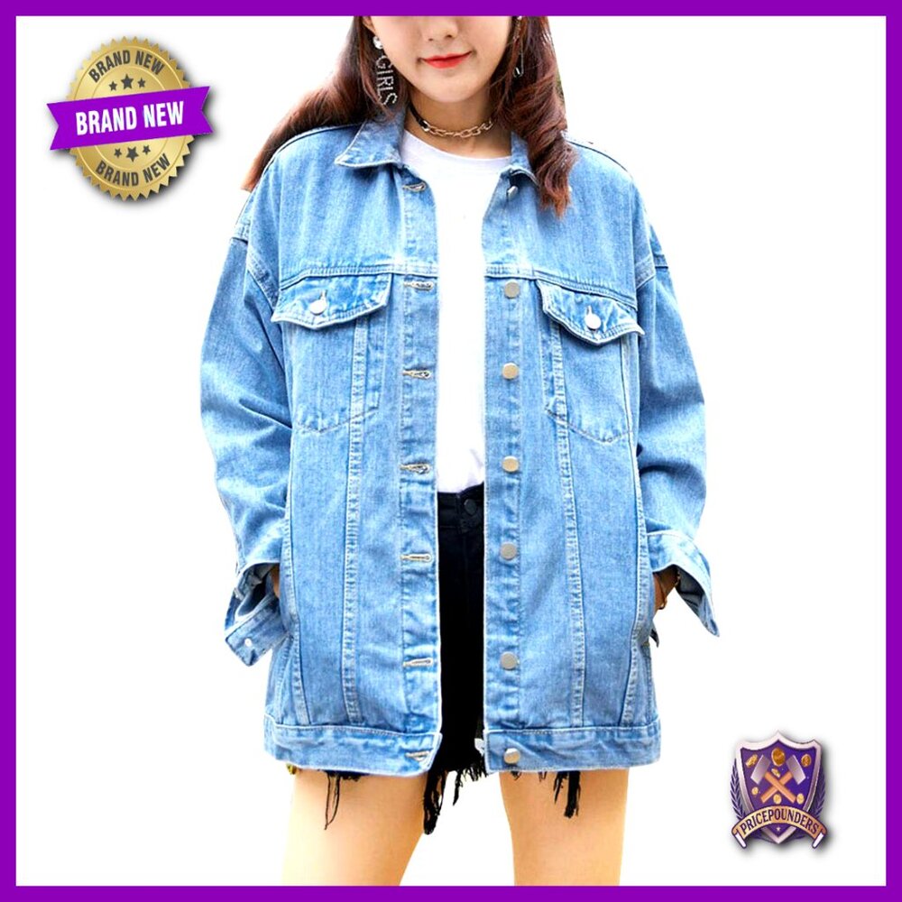 Oversized Denim Jacket Distressed Vintage Y2k Casual Loose Fit Button Front